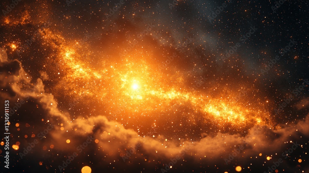 Fiery nebula with glowing gas and dust clouds in space. Fiery nebula with glowing gas and dust clouds in space.