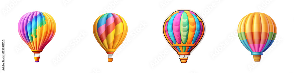 Naklejka premium Colorful air balloons floating in the night sky against a white background isolated on white or transparent