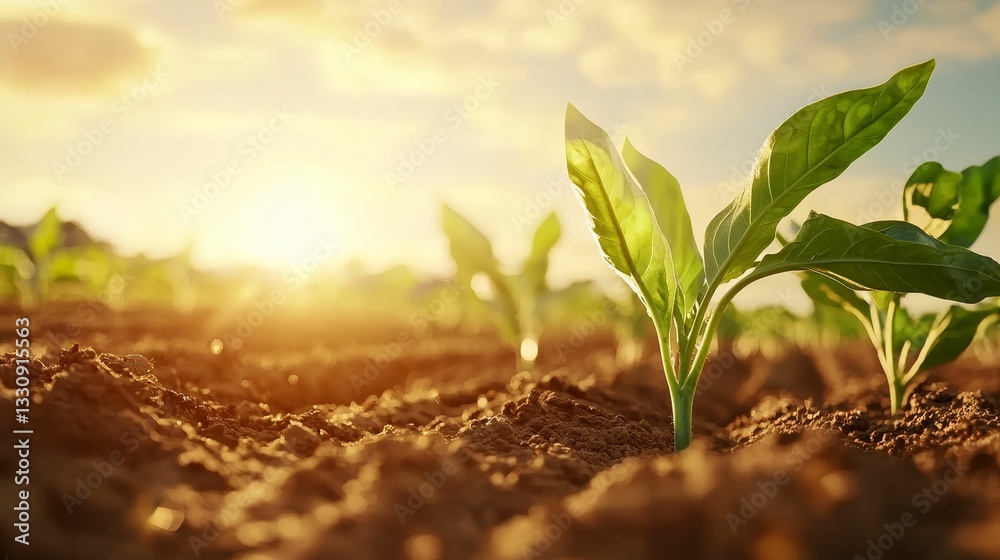 A close-up of young plants growing in soil, illuminated by sunlight, symbolizing growth and renewal in nature.