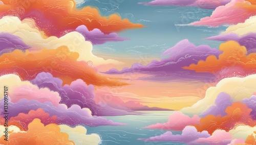 Colorful sunset cloudscape over ocean
