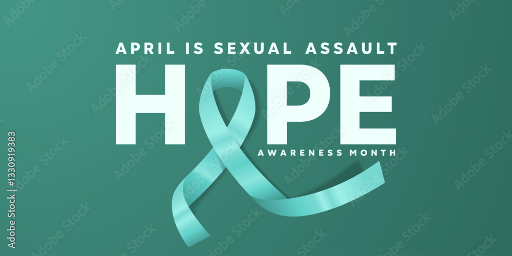 Sexual assault Awareness Month. Ribbon and hope lettering. Great for cards, banners, posters, social media and more. Green background.