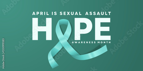 Sexual assault Awareness Month. Ribbon and hope lettering. Great for cards, banners, posters, social media and more. Green background.