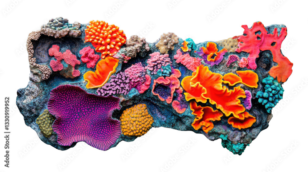 Naklejka premium Colorful coral reef showing marine biodiversity on transparent background