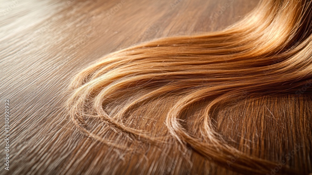 Fototapeta premium Luxurious Long Brown Hair on Wooden Surface