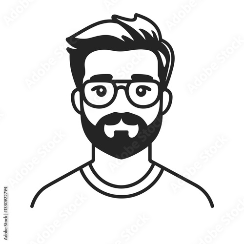  Bearded man with glasses line art, black and white portrait icon