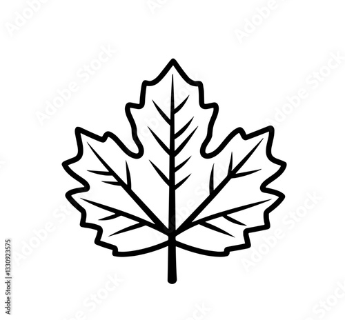 Black and White Maple Leaf Line Art Icon