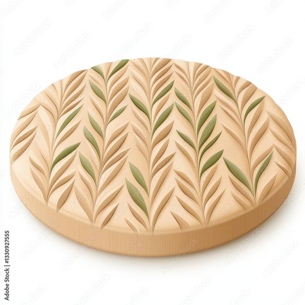 Intricate Wood Carving with Leaf Patterns in Soft Natural Tones Intricate Wood Carving with Leaf Patterns in Soft Natural Tones