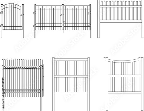Fence and gate design silhouette illustration vector sketch