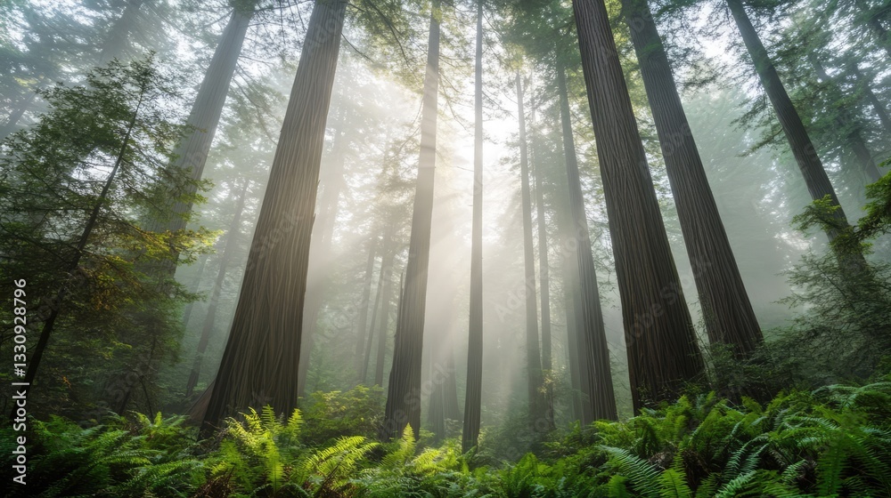 Obraz premium Towering redwood trees with thick