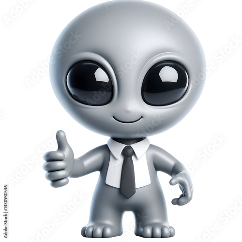 Cute gray alien doing thumbs up on white background