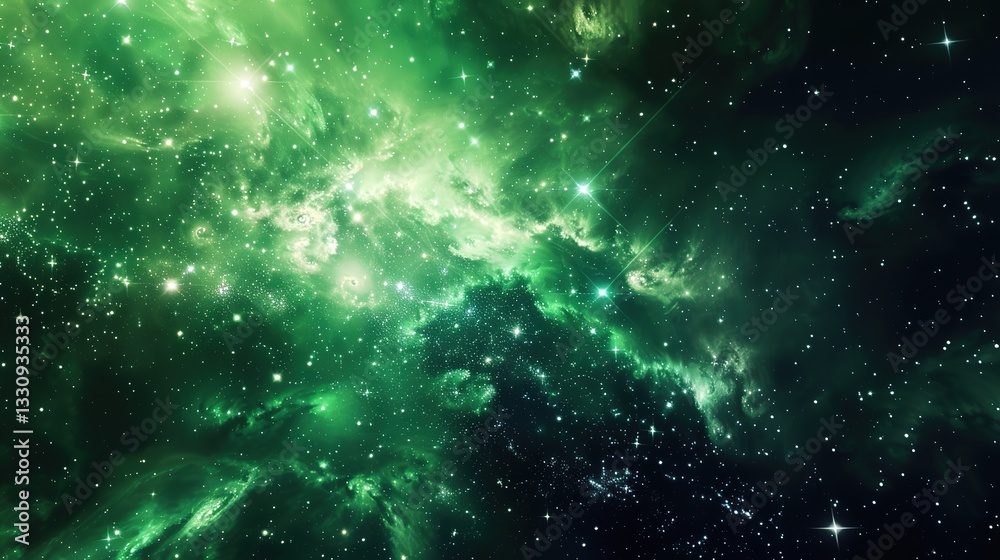 Naklejka premium Green_nebula_green_galactic_background