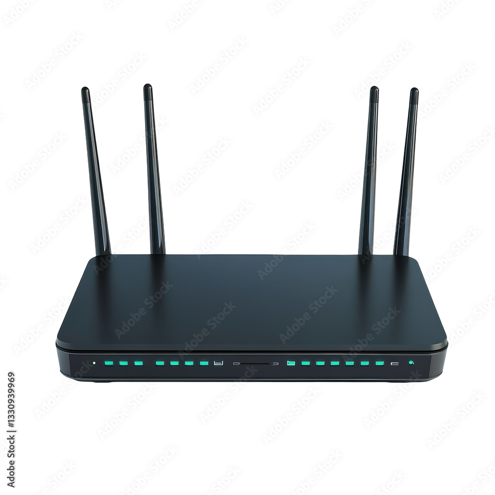 Modern wireless router with multiple antennas and led indicators Modern wireless router with multiple antennas and led indicators