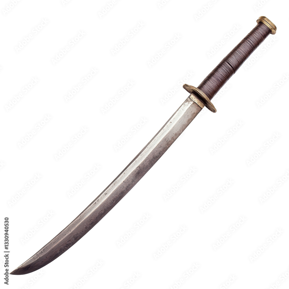 Antique samurai sword with leather wrapped handle on white background Antique samurai sword with leather wrapped handle on white background