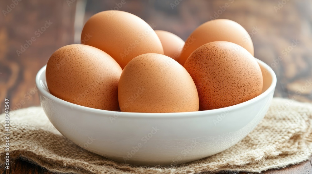 A Bowl of Fresh Brown Eggs on Rustic Table A Bowl of Fresh Brown Eggs on Rustic Table