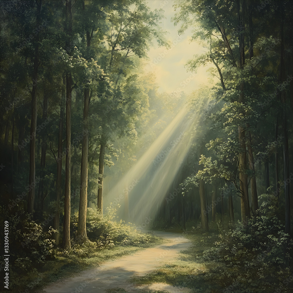 Fototapeta premium Enchanted Forest Path: A Tranquil Journey Through Nature’s Serenity