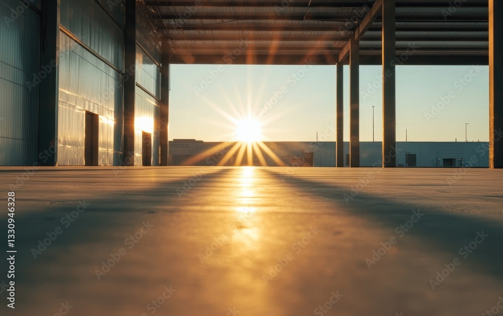 Fototapeta premium Golden Sunset Through Unfinished Building Frame