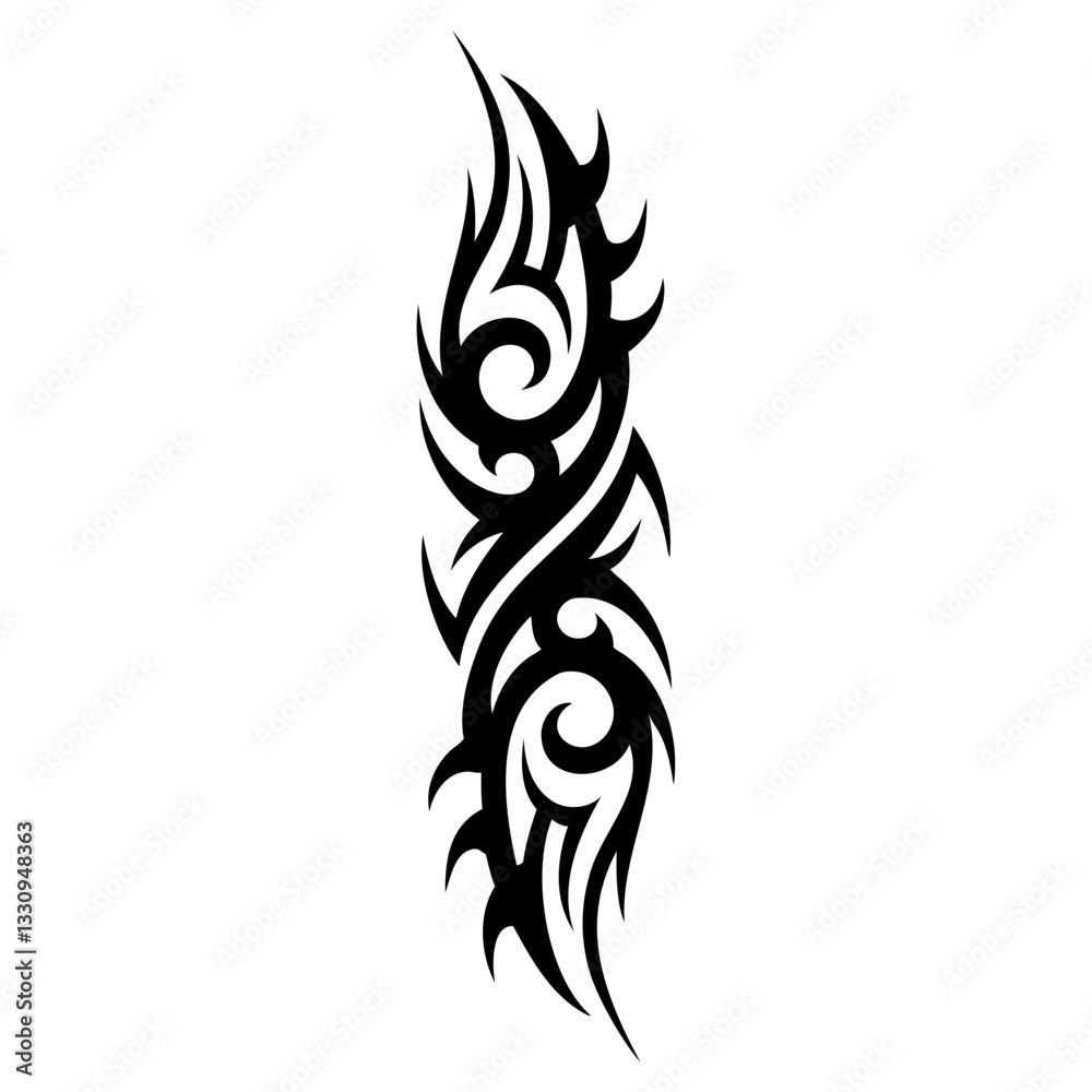 Obraz premium Intricate Black Tribal Tattoo Design Swirling Patterns & Sharp Lines in Vector Format on Transparent Background with PNG