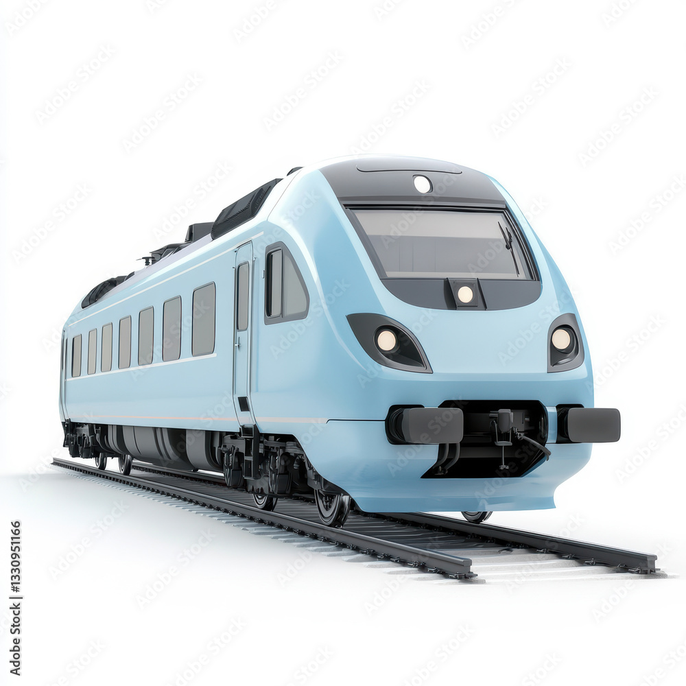 Naklejka premium Modern blue passenger train on tracks