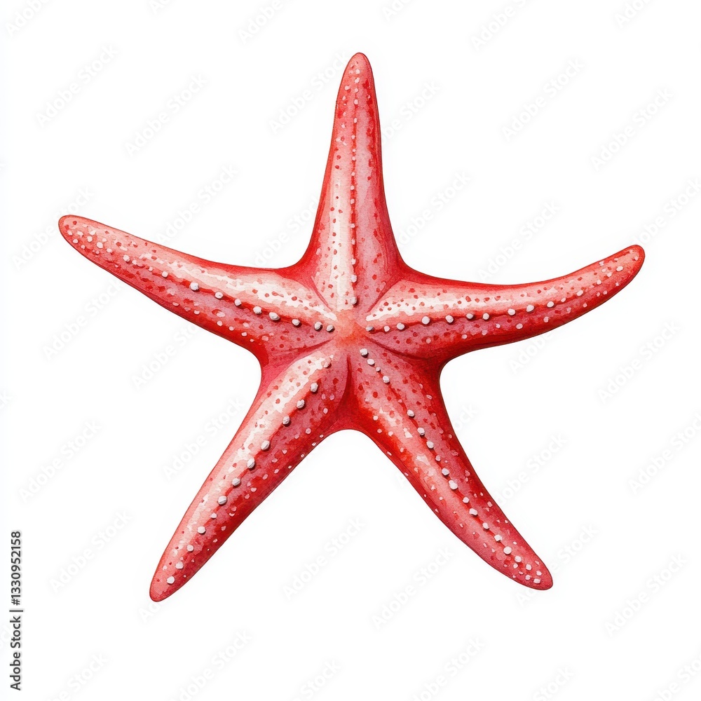 Bright Red Starfish with Unique Texture on White Background Bright Red Starfish with Unique Texture on White Background