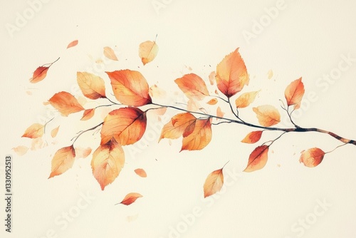 Gently descending, autumn's tender embrace unfolds with each passing breeze, scattering golden leaves like whispers of change across the tranquil landscape The minimalist branch, a delicate skeleton