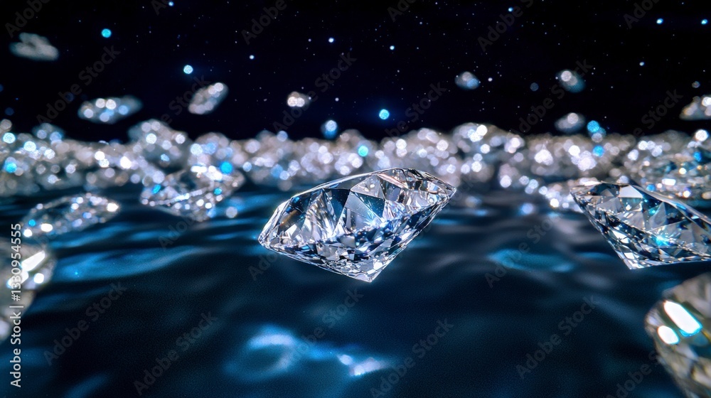 Sparkling Diamonds on Dark Blue Water Luxury Jewel Gem Background Sparkling Diamonds on Dark Blue Water Luxury Jewel Gem Background
