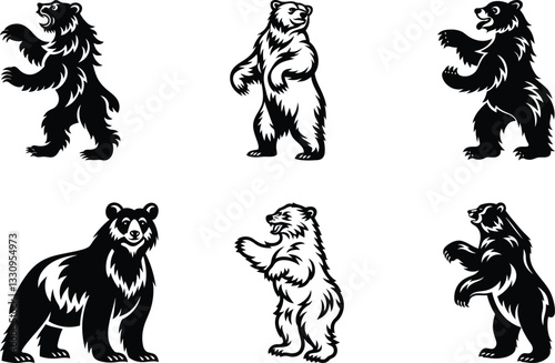 Wallpaper Mural Standing bear black silhouette vector illustration, Standing bear isolated line art vector design set Torontodigital.ca