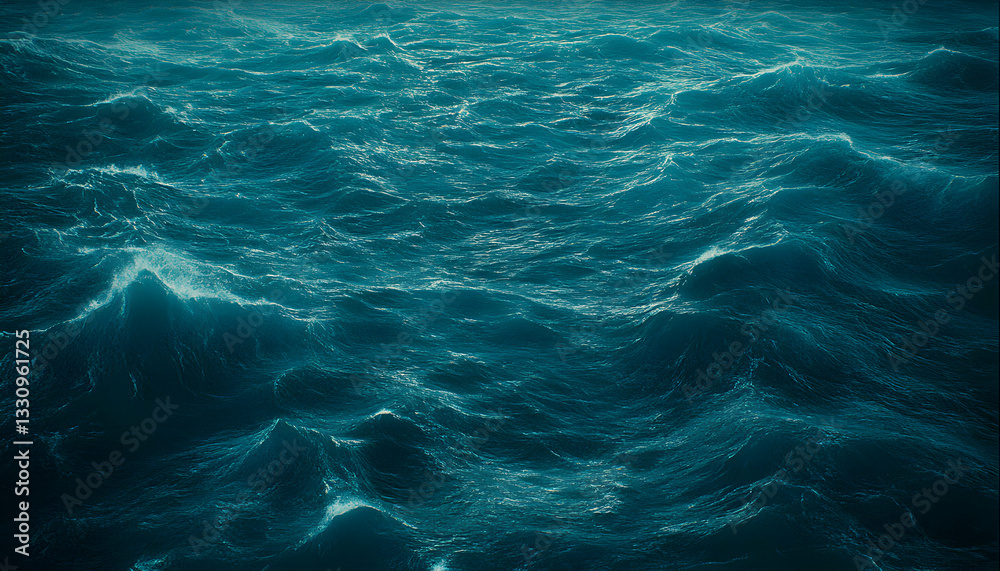 Obraz premium Dramatic teal ocean waves, rough sea texture, water surface background. Perfect for designs needing a powerful natural element.