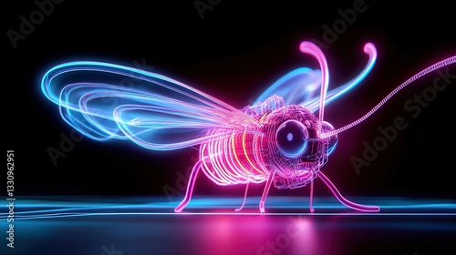 Vibrant Digital Artwork of a Futuristic Neon-Inspired Insect