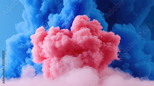 Colorful Blue and Pink Smoke Clouds Against Light Blue Background