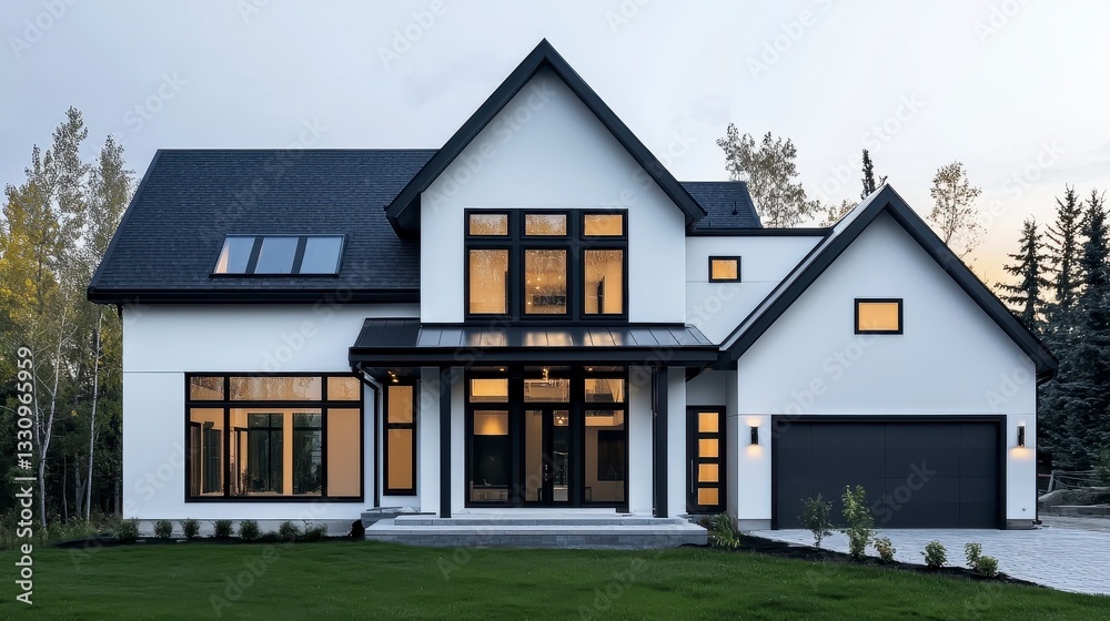 Modern Minimalist House Design with Large Windows and Green Lawn Modern Minimalist House Design with Large Windows and Green Lawn