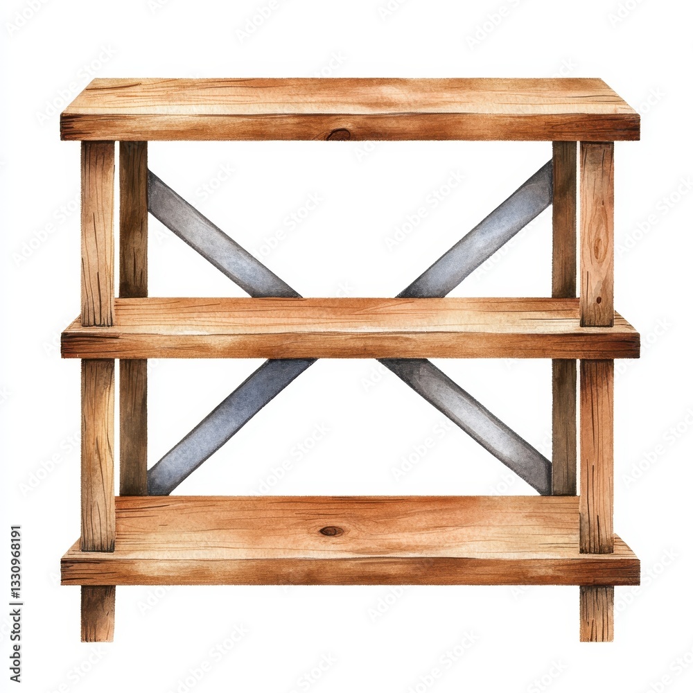 Wooden Shelving Unit with Rustic Finish and Sturdy Design