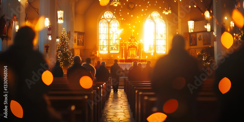 People Praying in a Small Chapel Decorated for a Spiritual Gathering