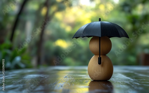 Wallpaper Mural Wooden figure holding an umbrella, representing leadership, protection, and teamwork, modern design, symbolizing guidance, unity, and strength in collective effort Torontodigital.ca