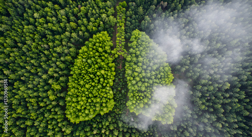 Aerial View of Lungs Shaped Forest and Fog A Breathtaking Image of Nature's Resilience and the Importance of Clean Air