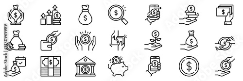 Dollar currency icon set. Simple line vector illustration.