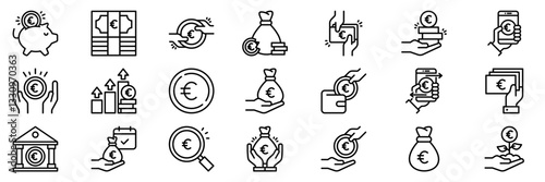 Euro currency icon set. Simple line vector illustration.