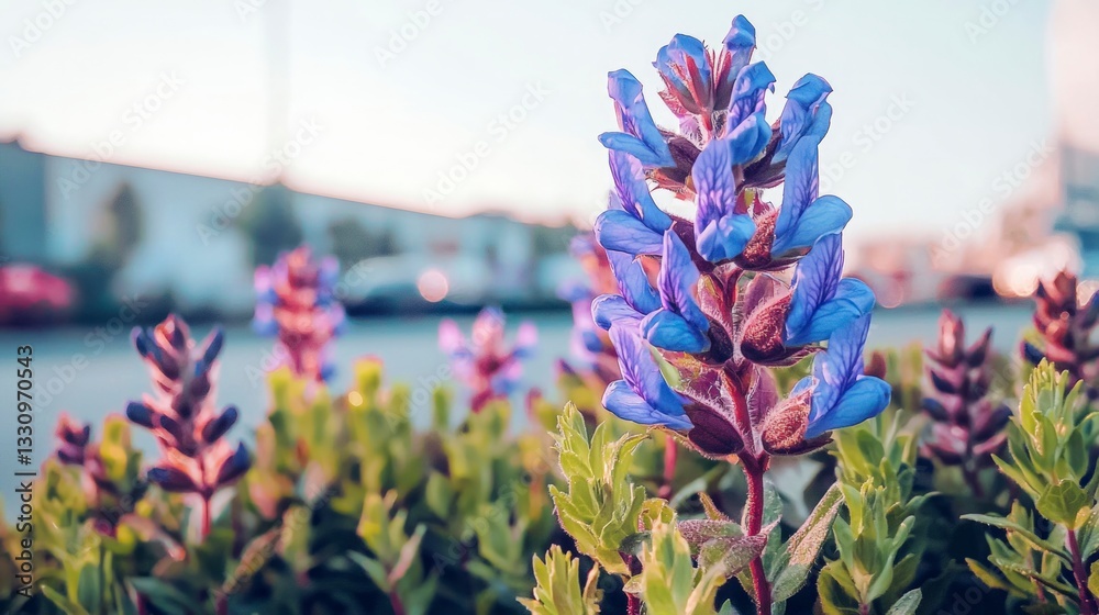 Obraz premium Vibrant Purple Flowers Blooming in Soft Sunlight Close up