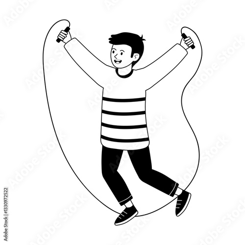 Child enjoys playful activity while skipping with a rope