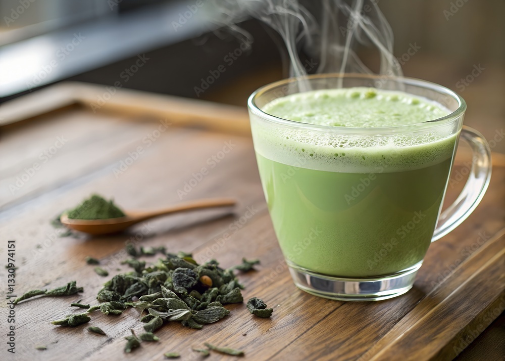 Steaming Cup of Matcha Green Tea Steaming Cup of Matcha Green Tea