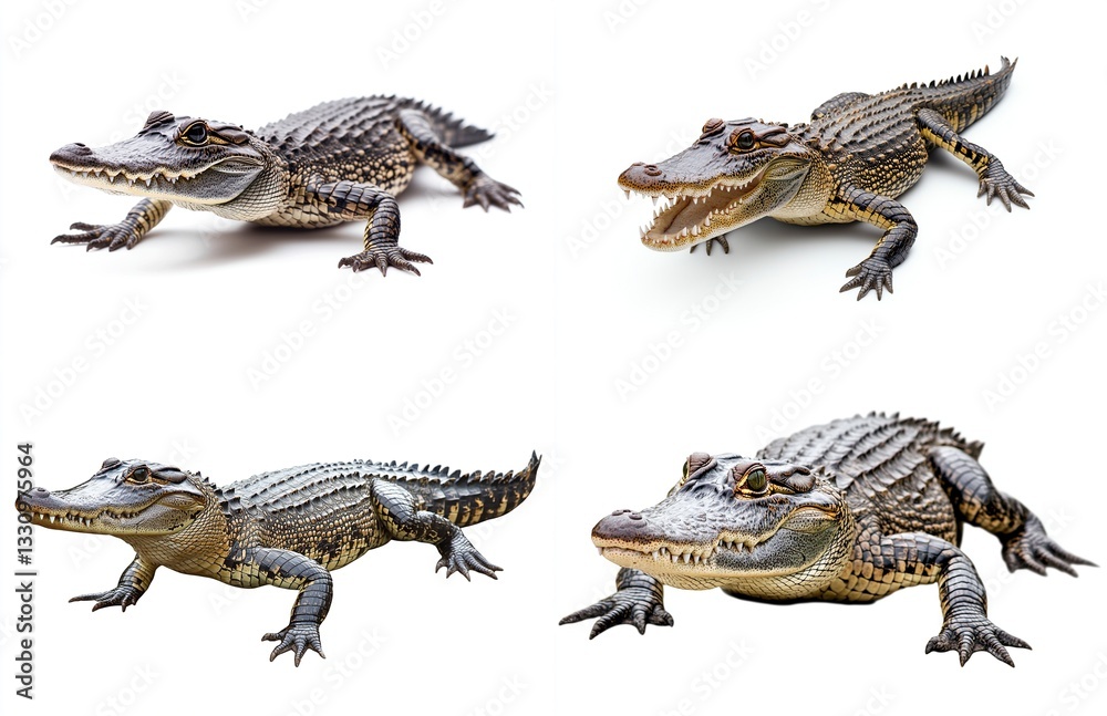 Naklejka premium Four views of an alligator on white background.