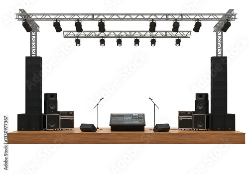 Professional Stage Setup with Audio Visual Equipment isolated on white or transparent png background