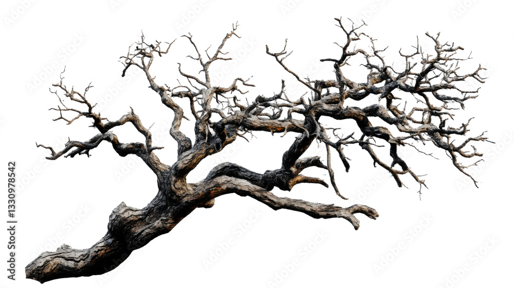 Gnarled weathered tree branches reaching across transparent background Gnarled weathered tree branches reaching across transparent background