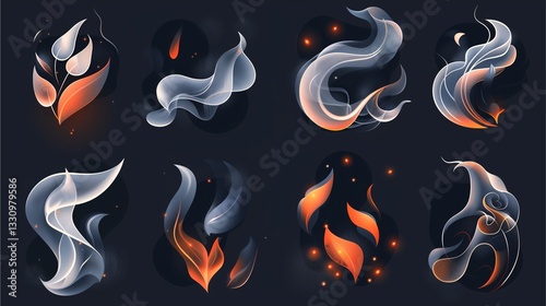 a collection of elegant, abstract smoky shapes. Each design showcases unique swirls and forms. The style is modern and artistic.