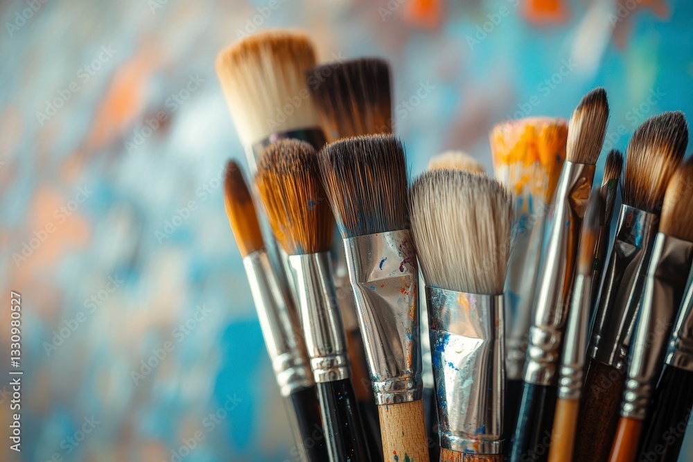 Fototapeta premium Close up of an Assortment of Paintbrushes Against a Blurred Background
