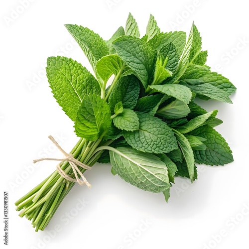 Fresh Bundle of Mint Leaves Tied with Twine.