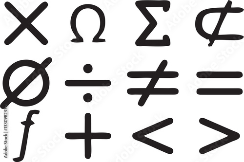 Math calculation and operation icons and symbols.  Mathematics icon set on white background.