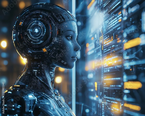 In a futuristic virtual workspace, an AI-controlled digital clone engages with a human counterpart The interaction showcases the potential of artificial intelligence in bridging the gap between