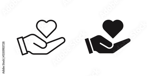 Hand holding heart icon outlined icon vector collection.
