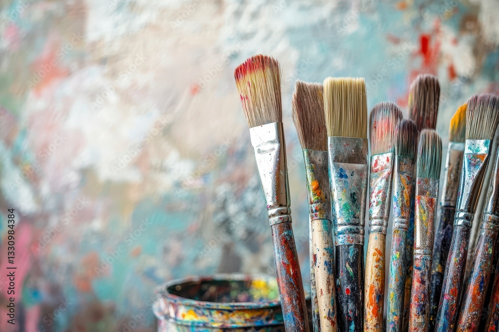 Fototapeta premium Colorful Paintbrushes Against Abstract Art Background