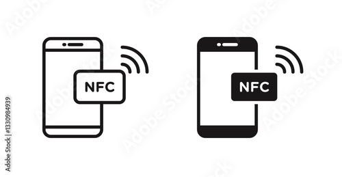 NFC communication icon outlined icon vector collection.